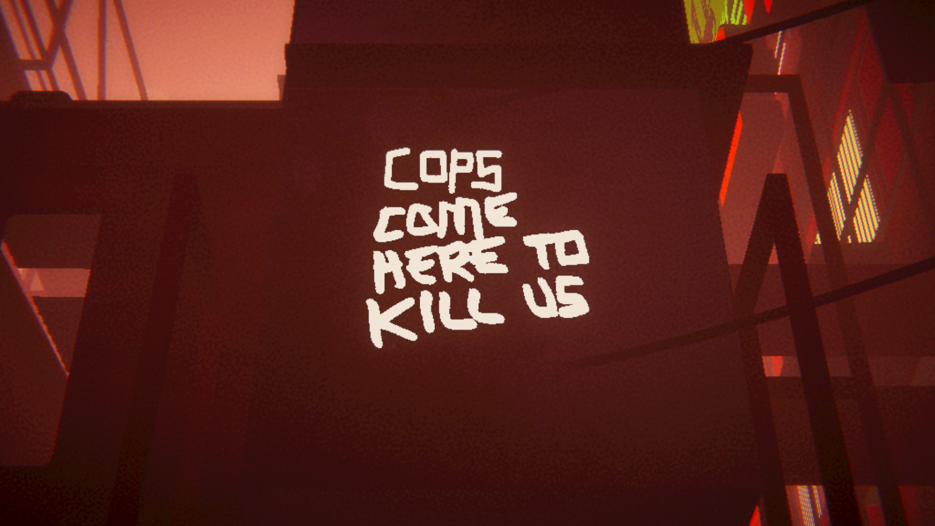 A picture of word 'cops' with the rest of the phrase (in the previous image, 'come here to kill us') cropped out