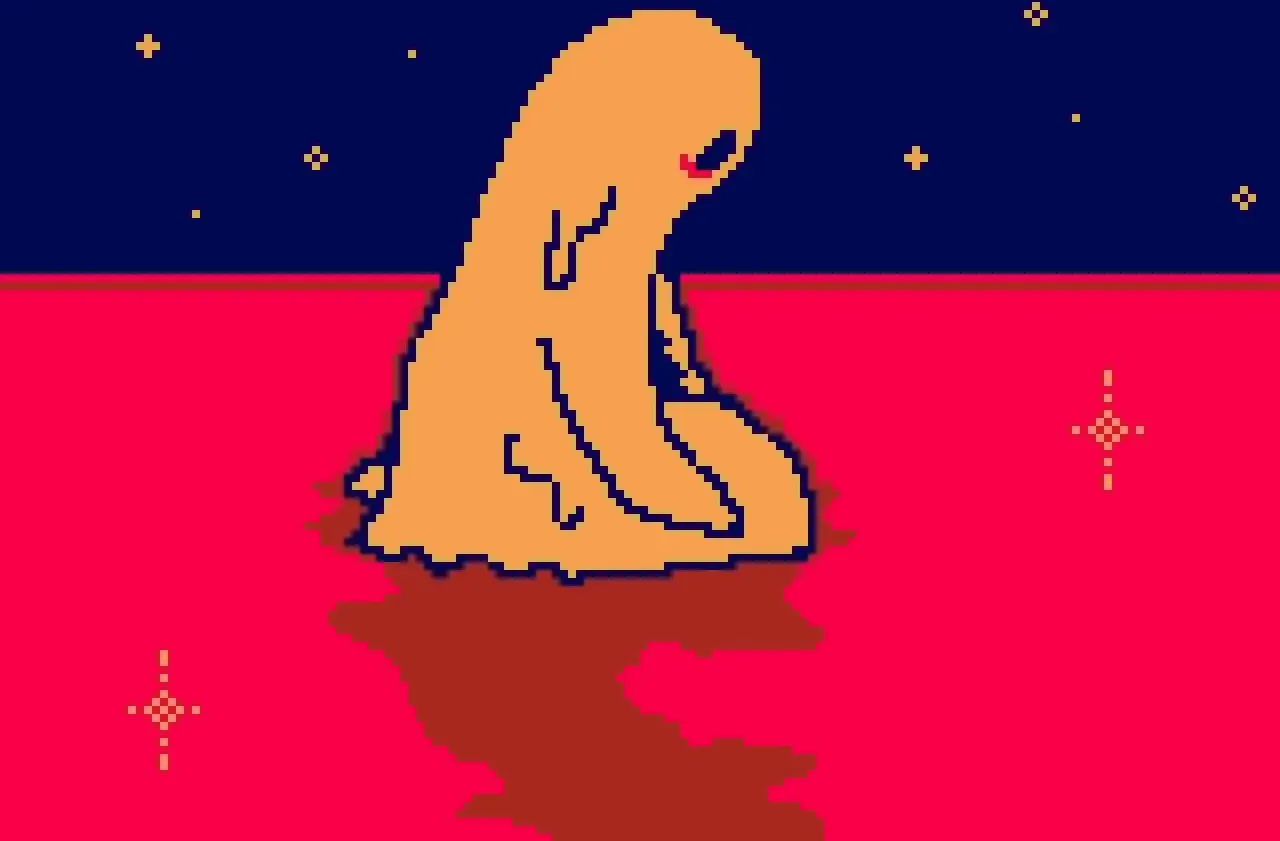 A ghost girl sits sadly amongst a void of stars