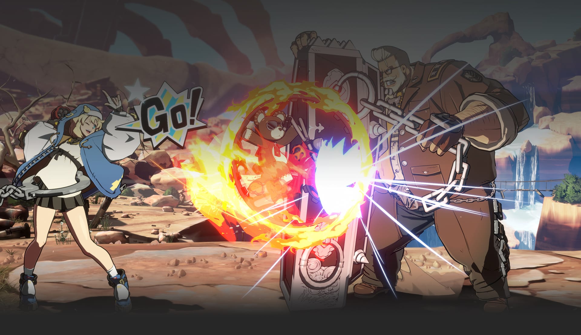 Bridget throws a flaming teddy bear at Goldlewis