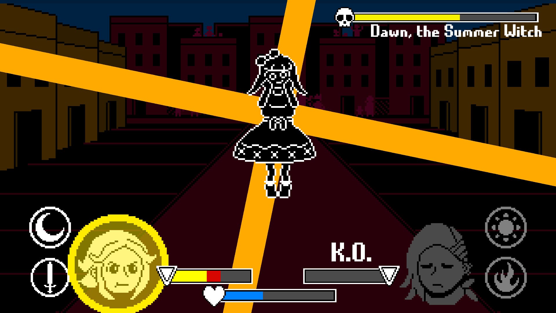 Screenshot of Bossgame. Sophie and Anna are fighting Dawn.