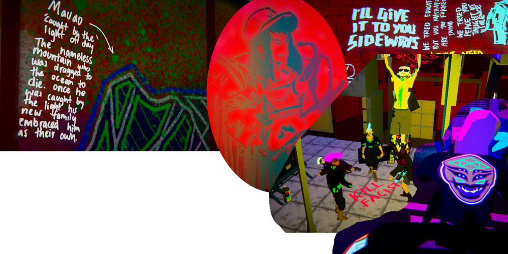 a collage of various pictures of graffiti and people hanging out